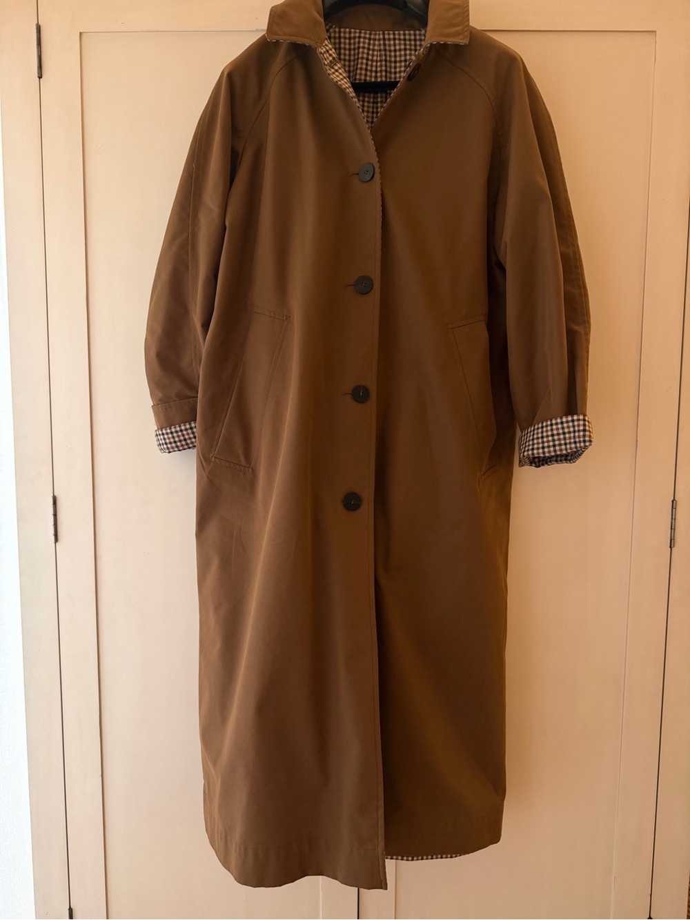 Zara Reversible Tan & Checked Trench Coat - Picture 6 of 12